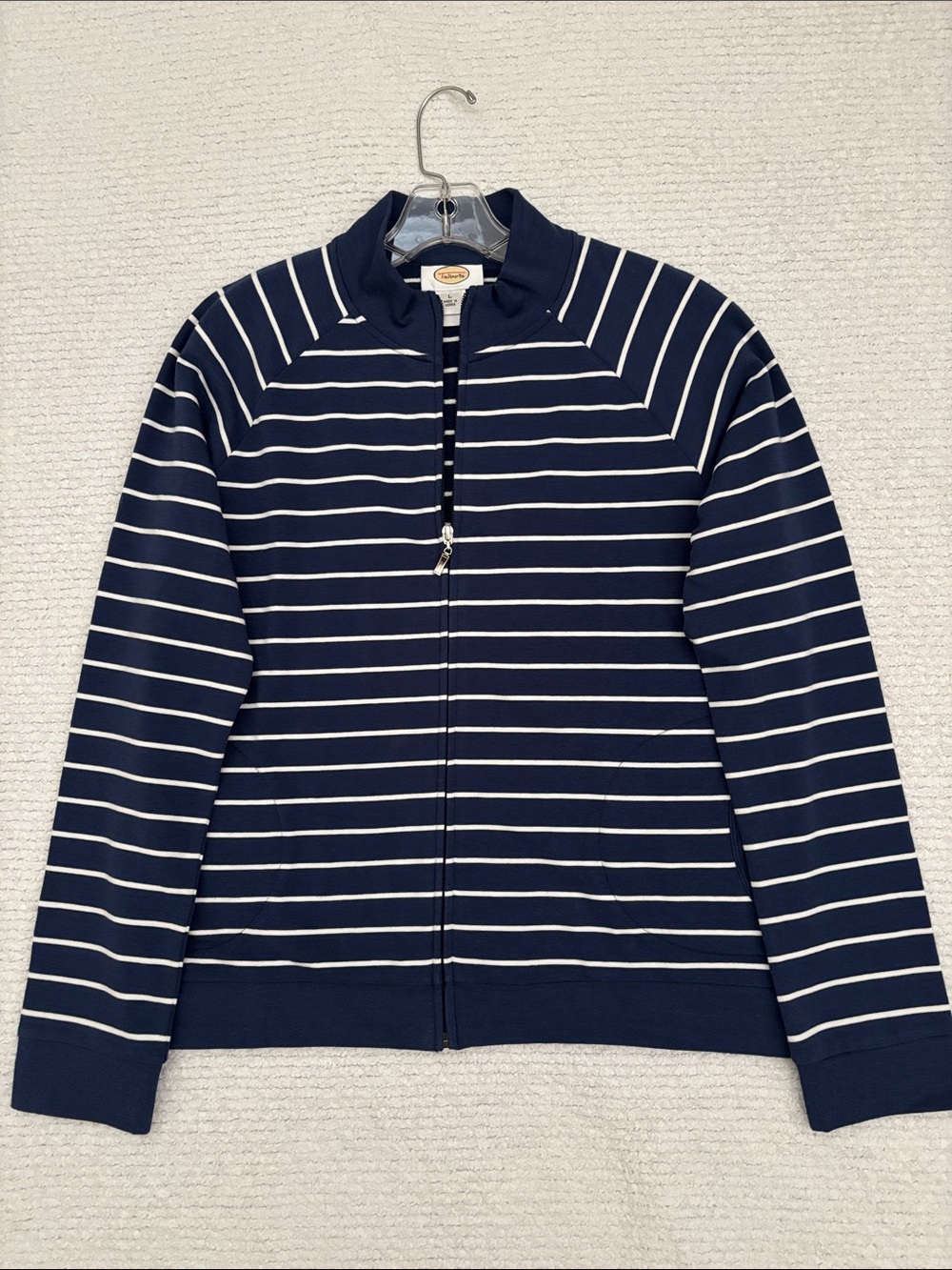Talbots Navy and White Striped Zip-Front Jacket